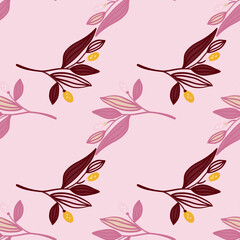 Barberry twigs seamless pattern. Wild berries floral wallpaper.