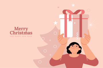 Merry Christmas and Happy New Year greeting card template. Vector illustration for poster, banner, background, social media, greeting card.