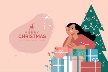 Merry Christmas and Happy New Year greeting card. Vector illustration concept for background, greeting card, party invitation card, website banner, social media banner, marketing material.