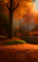 Naklejka na ściany i meble Drawing of an autumn forest. The season of the year. Autumn mood.