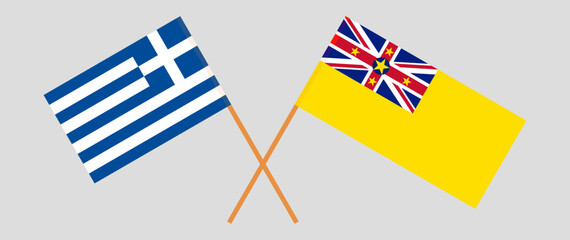 Crossed flags of Greece and Niue. Official colors. Correct proportion
