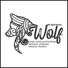 Vector illustration decorative Wolf on white background, Wolf My Spirit Animal