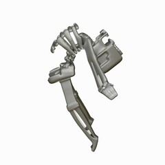 3D stylized model of a skeleton in a strongly curved back pose. 3d render illustration