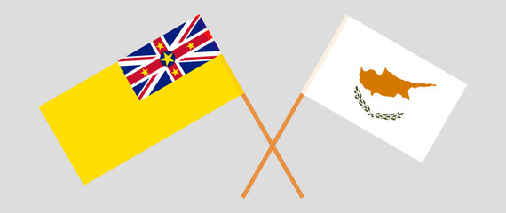 Crossed flags of Niue and Cyprus. Official colors. Correct proportion