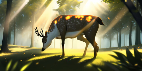 deer in the woods in sunlight