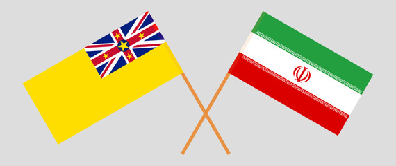 Crossed flags of Niue and Iran. Official colors. Correct proportion