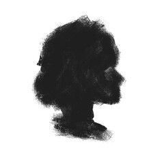 Silhouette of a girl's head on a white background. Profile drawn in ink.
