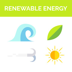 Fototapeta na wymiar Renewable energy icons set vector illustration colored EPS 10. Conversion natural resources power into electricity. Eco awareness sign. Environment day concept. Isolated on white for web, app, dev