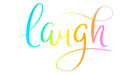LAUGH colorful brush lettering on transparent background