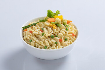 plane, chicken, egg, beef, prawn instant noddle's isolated on white background for design or packaging
