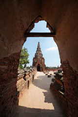 Ruins of pagodas and monks in Wat Khai Watthanaram, Ayutthaya, Thailand that were destroyed by...