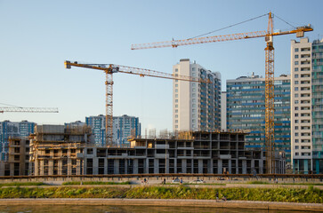 construction of houses in the city on the banks of the river