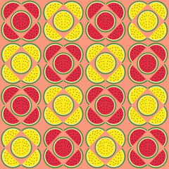 Seamless pattern of watermelon slices in hand drawn style. Repeating background vector for summer fabric, decoration, backdrop, textile, wallpaper and fashion design.