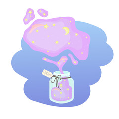 Dream in the buttle. Baby shower invitation. Stars and moon. 