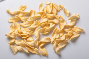 potato chips stack, pile and heap. Isolated chips for advertising, package or promo ads, delicious food, ripple mealpotato chips stack, pile and heap, with crunchy wavy snack pieces bunches. 