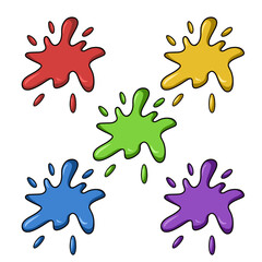 set of color icons, paint spot, blob, spilled paint, vector cartoon