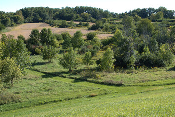 September 28, 2022. Shabbona Lake State Park, Shabbona, Illinois, USA. View of a portion of the park, seen from the dirt dam.