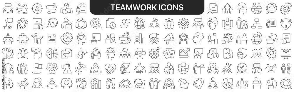 Aufkleber Teamwork icons collection in black. Icons big set for design. Vector linear icons