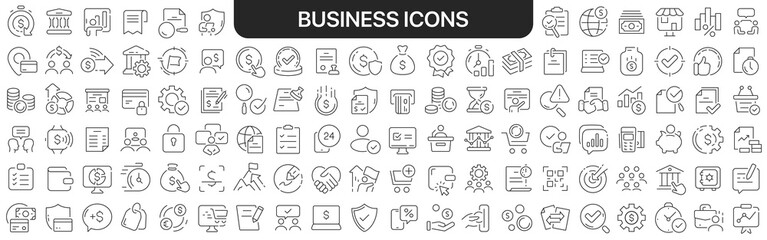 Business icons collection in black. Icons big set for design. Vector linear icons