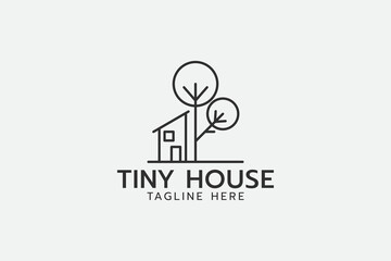 tiny house logo with a combination of tiny house and tree with line style.