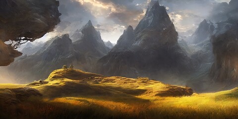 Fototapeta premium Lively landscape of a beautiful national nature. Illustration.