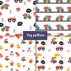 Children's toy pattern set car, ball, rocket, duck
