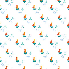 Children's boat pattern on a white background. Vector