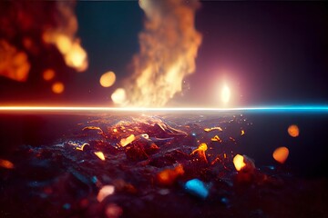Fired Asteroid In Collision With Planet - 3d Rendering. sci fi outer space background.	