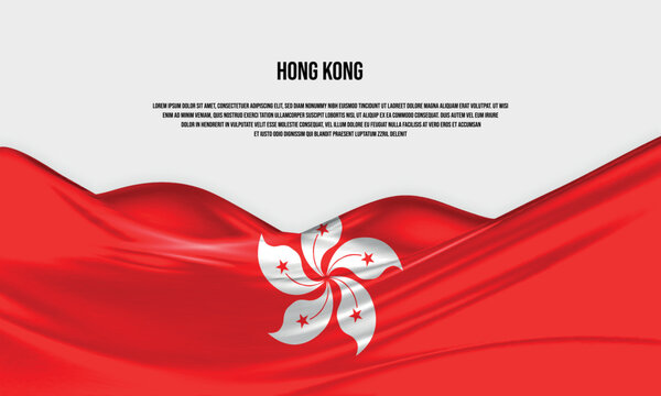 Hong Kong flag design. Waving Hong Kong flag made of satin or silk fabric. Vector Illustration. - Powered by Adobe