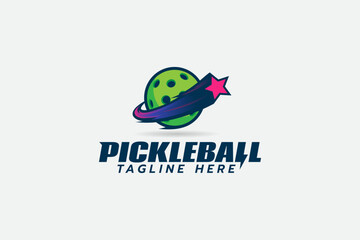 pickleball logo with a combination of pickleball, star, and swoosh