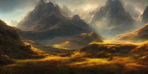 Fototapeta premium Lively landscape of a beautiful national nature. Illustration.