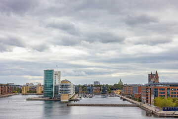 View of the Copenhagen harbor aeria,Denmark,Scandinavia,Europe