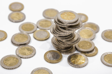 The pile of euro coins. Business, wealth, success, finance, money growth and save money concept