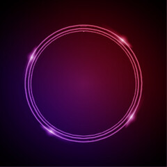 Neon Frame with Glow, and Sparkles. Electronic Luminous Circle Frame in Pink Colors, for Entertainment Message or Promotion Theme on Dark Background