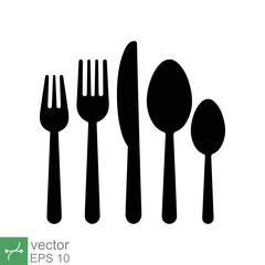 Cutlery icon. Simple solid style. Spoon, knife, and fork silhouette. Kitchen, restaurant, food concept design. Glyph vector illustration isolated on white background. EPS 10.