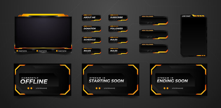 Twitch stream overlay package including facecam  offline Starting soon Ending soon screen & twitch panels, alert chat screen