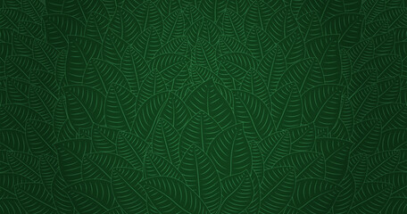 Tropical Leaf Seamless Pattern. Line Art Style. with green background