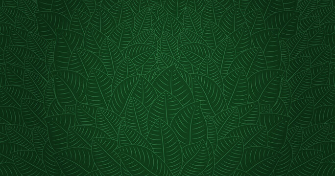 Tropical Leaf Seamless Pattern. Line Art Style. with green background