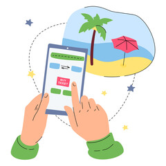 Buying flight tickets online - colorful flat design style illustration