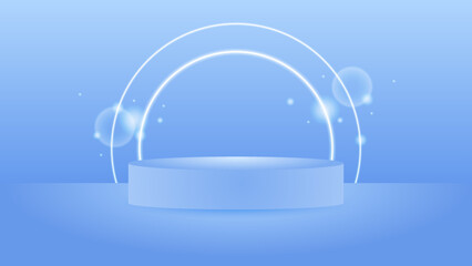 Blue podium background with stage light 3d scene for product. blue podium with circles background. 3d display product abstract minimal scene with geometric podium platform.