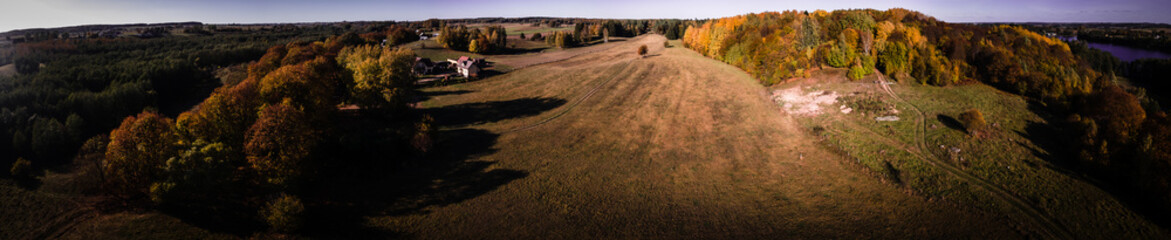 Panorama.Aerial view of Lake Hancza and its surroundings on a sunny ,autumn day in Poland in the Suwalki region.
