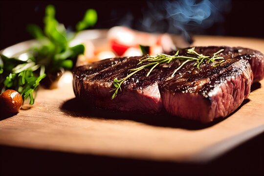 Grilled gourmet perfect Steak , close up, bokeh