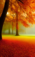 Naklejka na ściany i meble Photo of an autumn forest. The season of the year. Autumn mood.