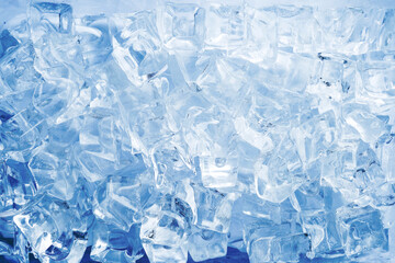 close up ice texture in blue color for water, freshness and drinking concept background
