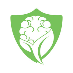 Brain and leaf logo combination vector design. Organic brain logo vector design.