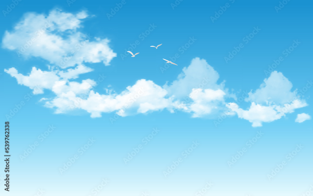 Wall mural realistic blue sky with flying birds
