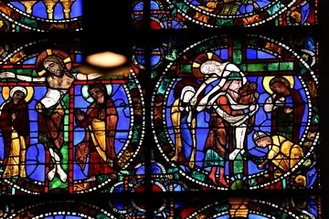 Tapeten Befleckt Détail d'un vitrail de la cathédrale de Chartres en France