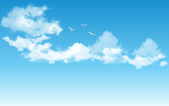 Realistic blue sky with flying birds