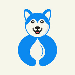Husky Water Logo Negative Space Concept Vector Template. Husky Holding Water Symbol