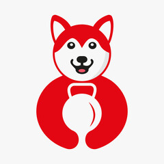 Husky Gym Logo Negative Space Concept Vector Template. Husky Holding Fitness Symbol